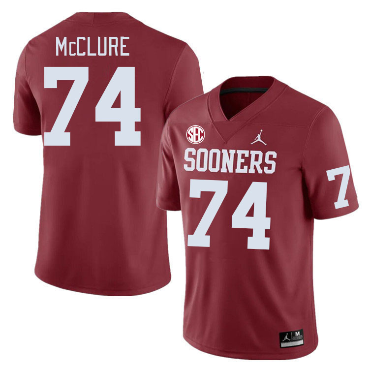 #74 Evan McClure Oklahoma Sooners 2024 SEC Conference College Football Jerseys-Crimson